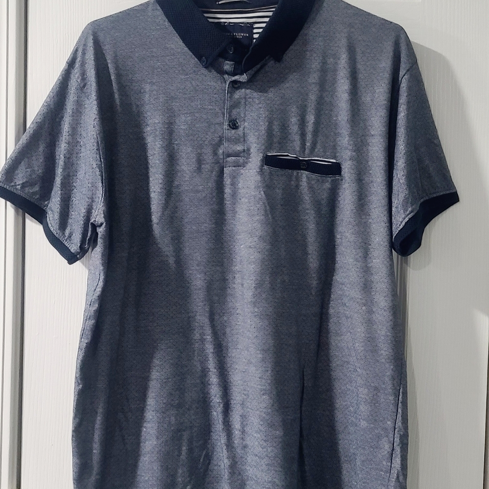 Denim & Flower Black and White Striped Polo Shirt L